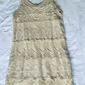 American Eagle Outfitters Cream Crochet Dress - Large